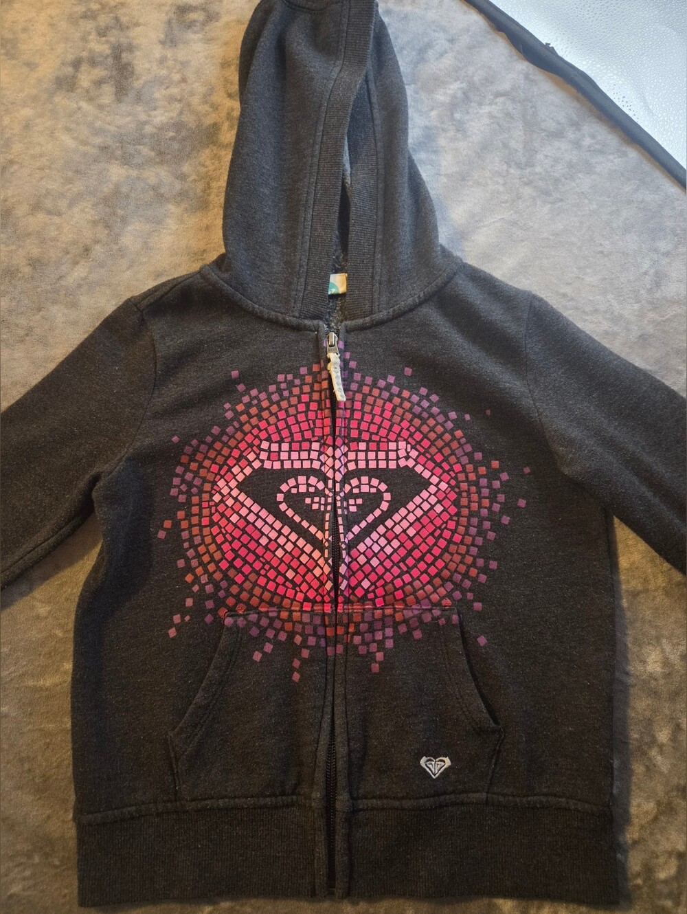 Girls Roxy Girl Size 6 XS Full Zip Hoodie Jacket Gray Pink